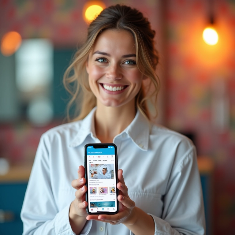 Manicure investindo em marketing digital no celular.