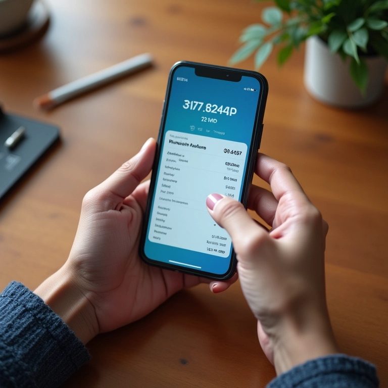 Manicure usando aplicativo de gestão financeira.