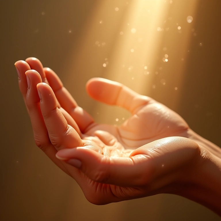 Mão aplicando creme na pele com dispersão de luz visível.