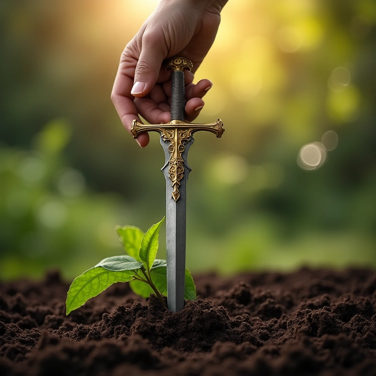 Mão aplicando fertilizante no solo de uma Espada de São Jorge.
