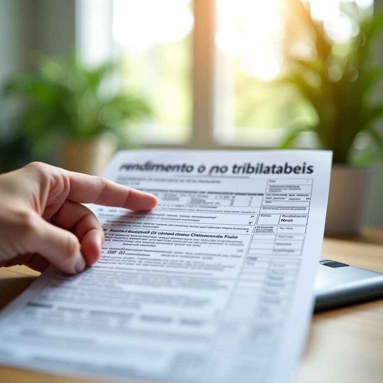 Mão apontando para seção 'rendimentos não tributáveis' em formulário de imposto.