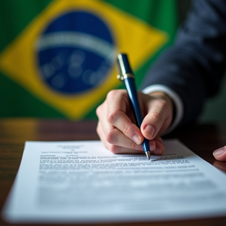 Mão assinando documentos de formalização do negócio.