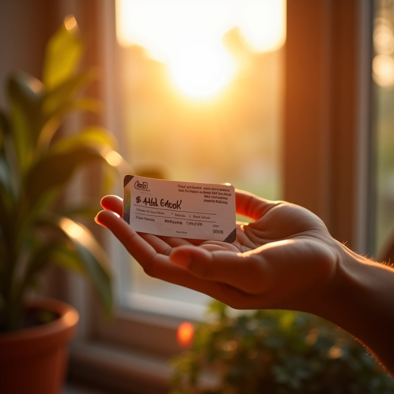 Mão de mulher recebendo salário mínimo, com luz solar.
