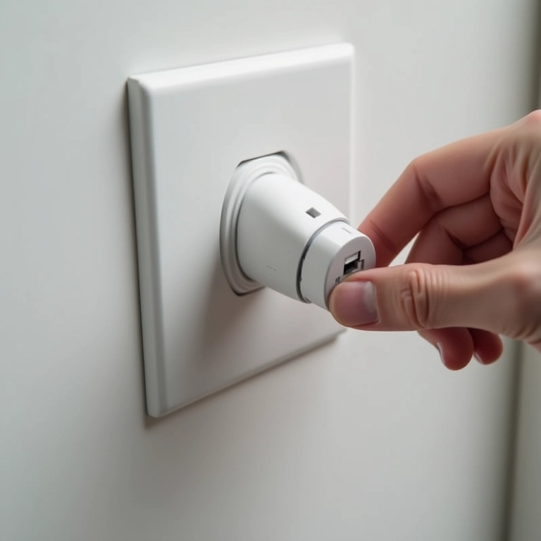 Mão desligando carregador de celular da tomada.