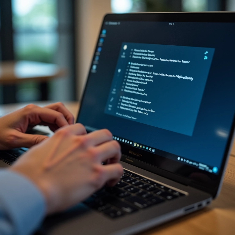 Mão digitando um prompt de IA, enfatizando a clareza e especificidade para resultados eficazes.