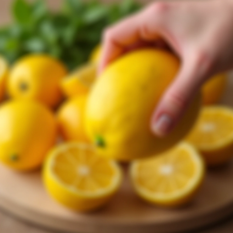 Mão espremendo um limão, representando alimentos ácidos a serem evitados.