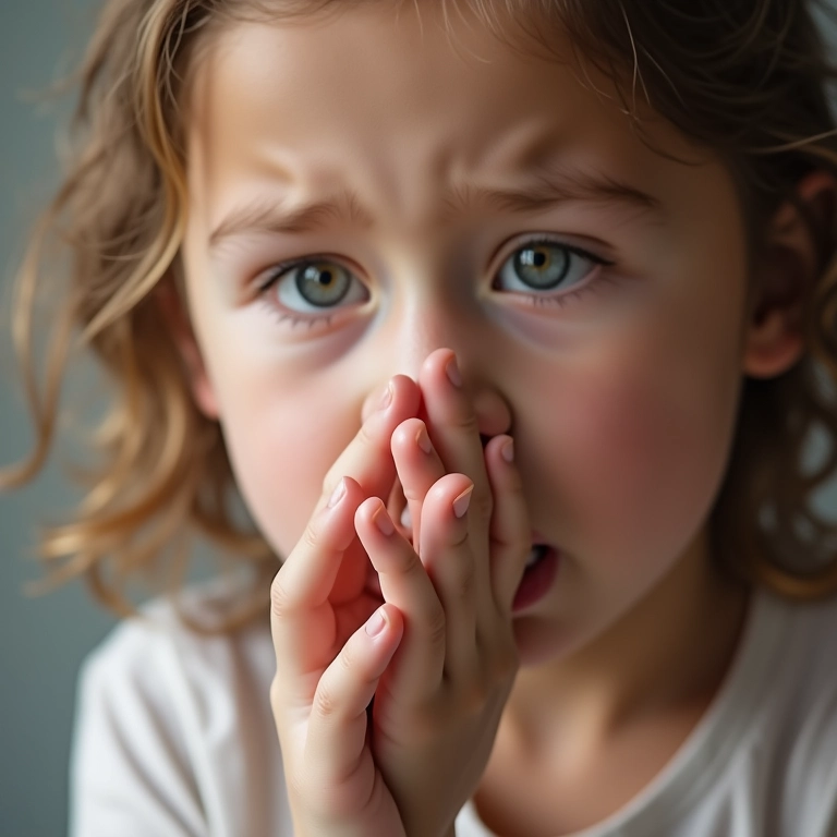 Mão impedindo alguém de morder os lábios.