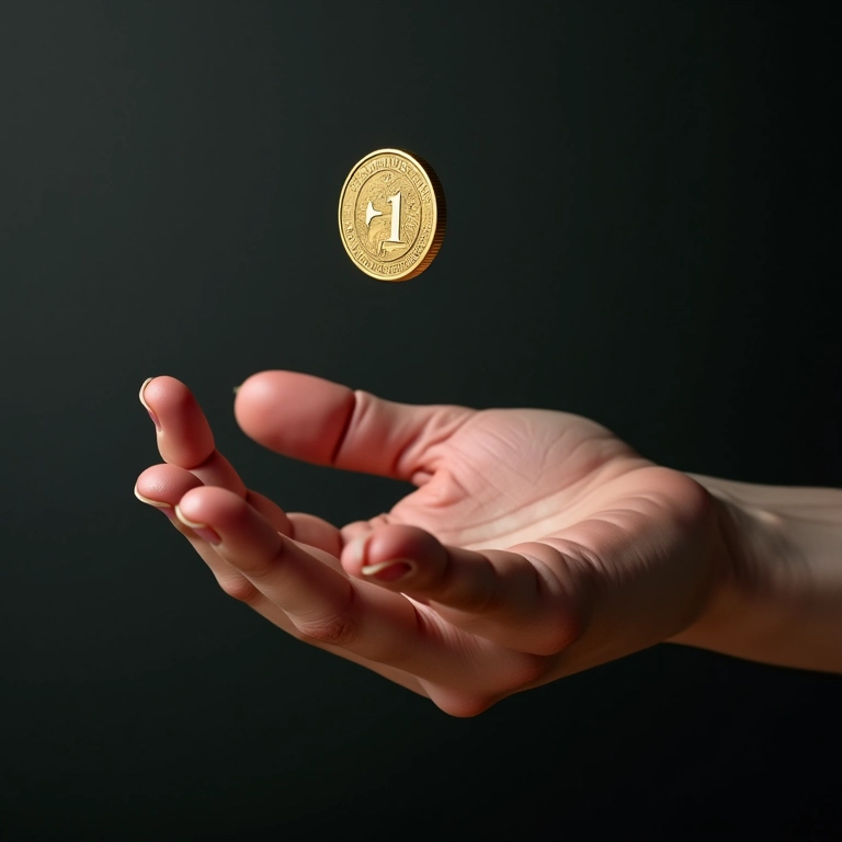 Mão jogando moeda, simbolizando o papel da sorte no sucesso e na meritocracia.