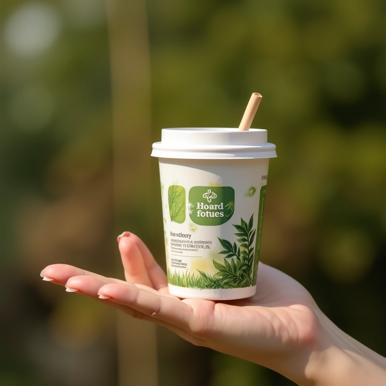 Mão segurando produto com embalagem sustentável e biodegradável.