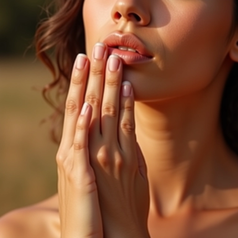 Mão tocando pele macia e uniforme, demonstrando a melhora da textura da pele com Bakuchiol.