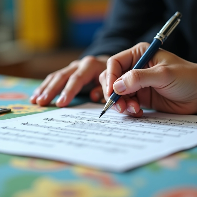 Mãos assinando formulário MEI para instrutor de música.