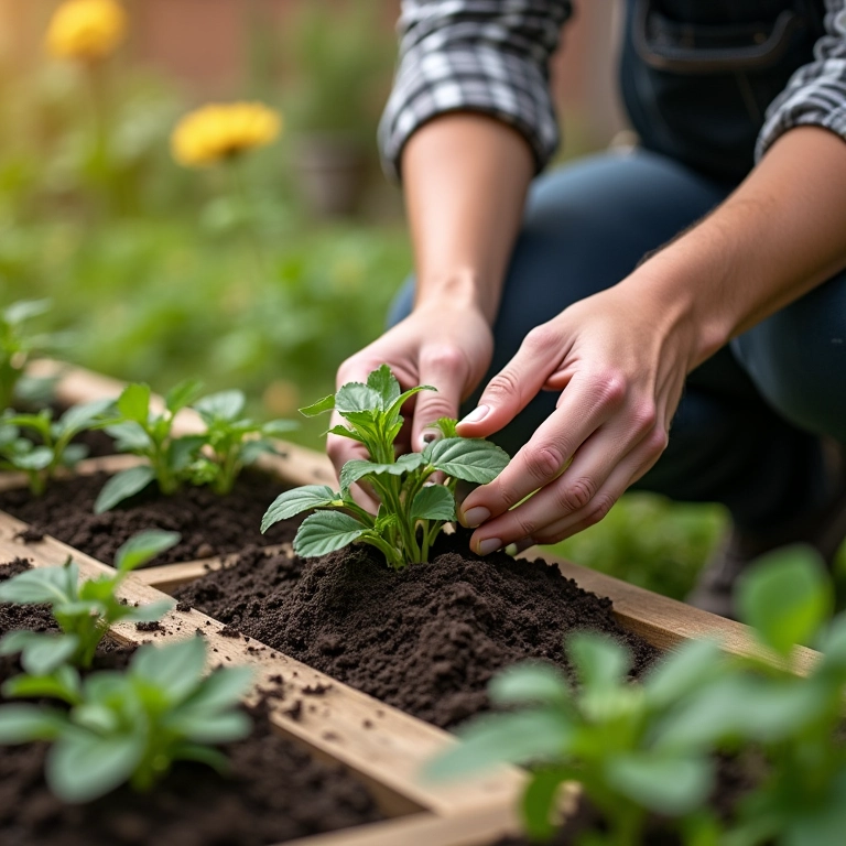 Mãos de especialista cuidando de horta em pallet, dica valiosa.