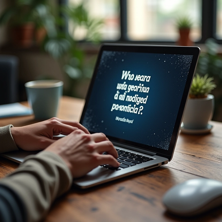 Mãos digitando em laptop com frases motivacionais.