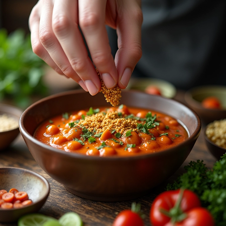 Mãos experientes temperando a farofa.