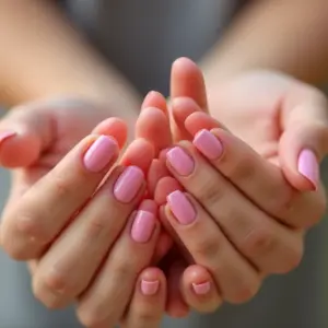 Mãos femininas com unhas baby color em tons pastel e vibrantes.