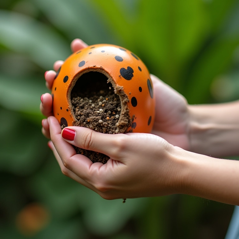 Mãos limpando casinha de joaninha.