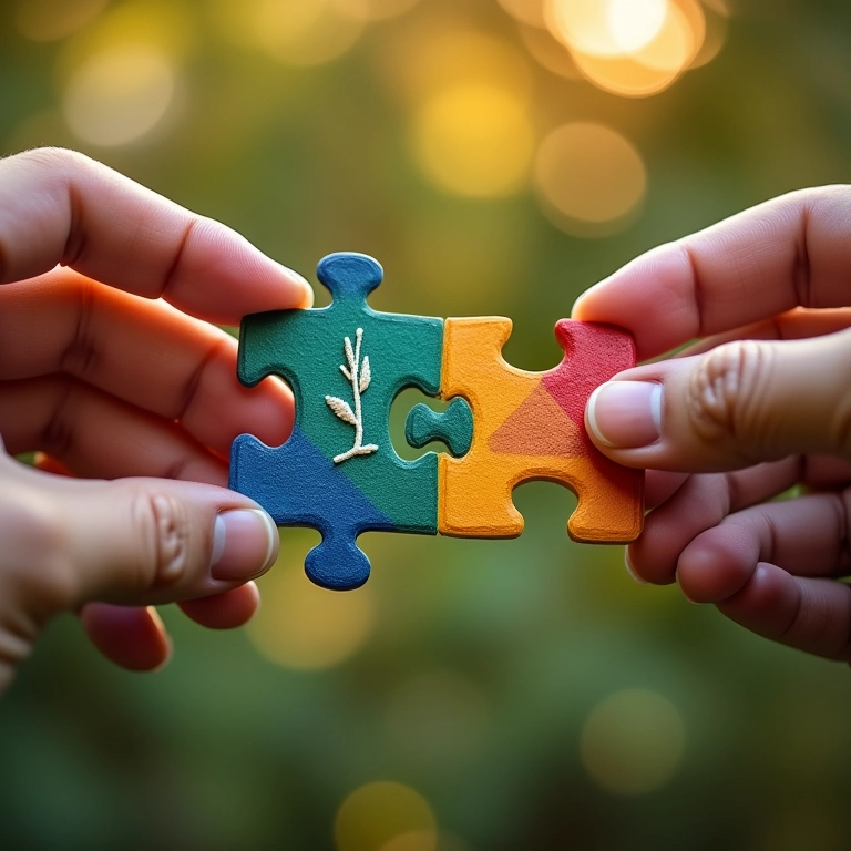 Mãos montando um quebra-cabeça, simbolizando a diversificação de investimentos.