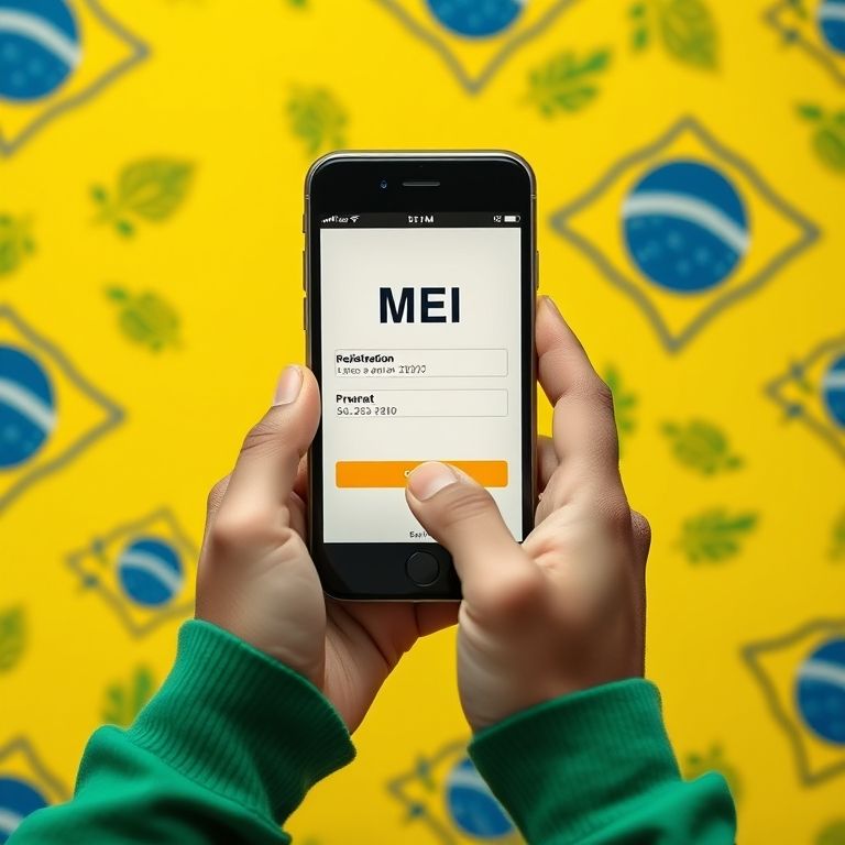 Mãos preenchendo cadastro MEI em um smartphone.