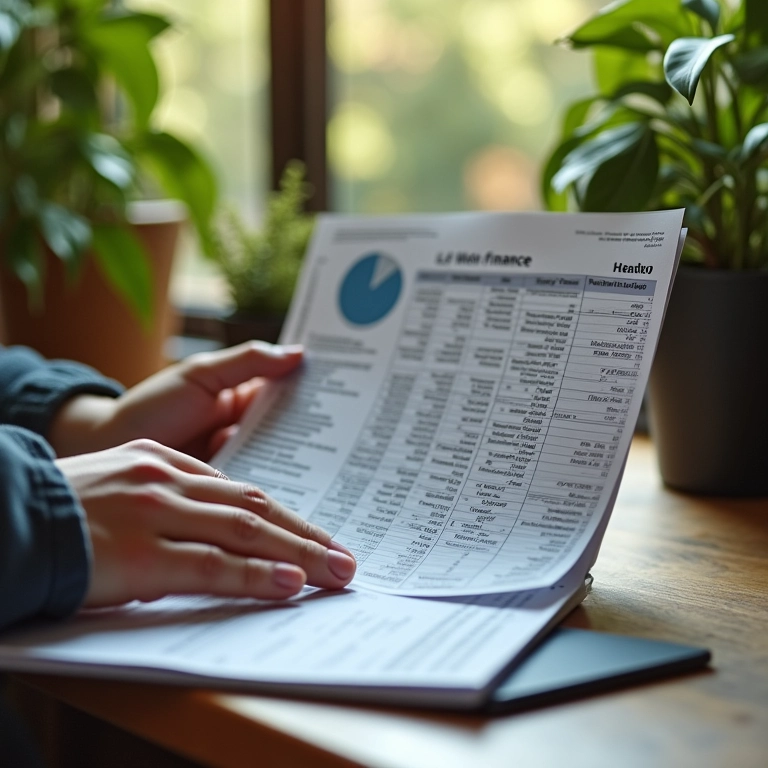 Mãos preenchendo planilha de finanças pessoais em laptop cercado por plantas.