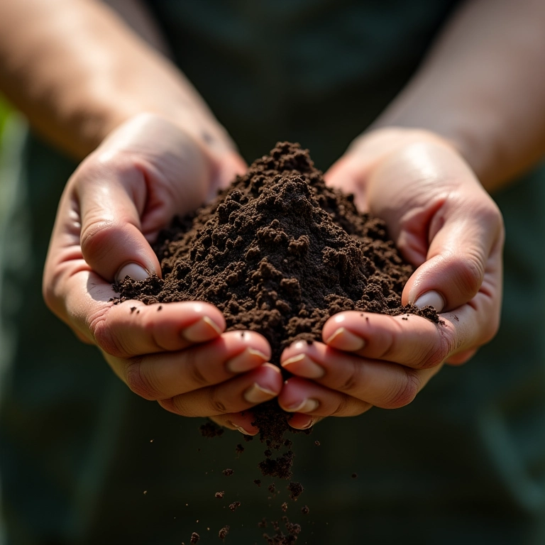 Mãos preparando substrato ideal para horta urbana.