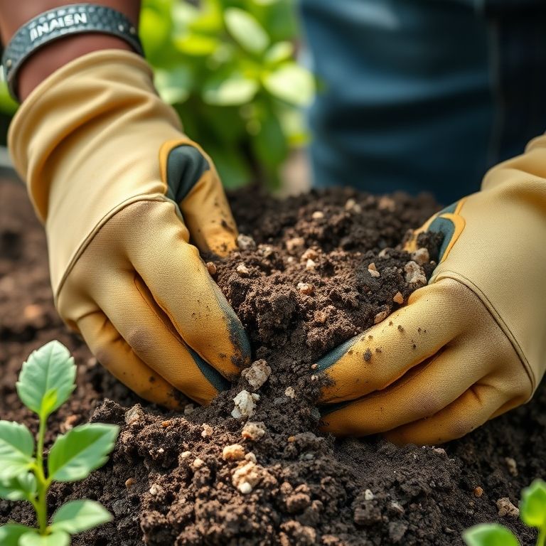 Mãos preparando substrato perfeito para horta em apartamento.