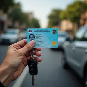 Transferência de Pontos da CNH: Como e Quando Fazer Mãos segurando CNH e chaves de carro em ambiente urbano.