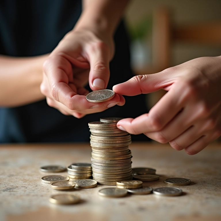Mãos separando bens sobre a mesa, representando partilha de bens na união estável.