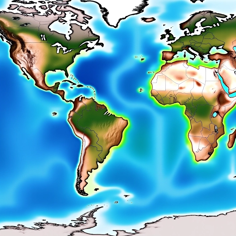 Mapa da variação da salinidade nos oceanos.
