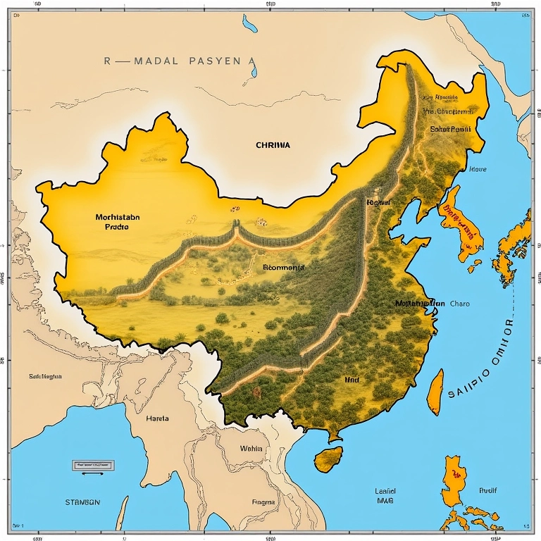 Mapa histórico ilustrando o objetivo da Muralha da China: defesa.