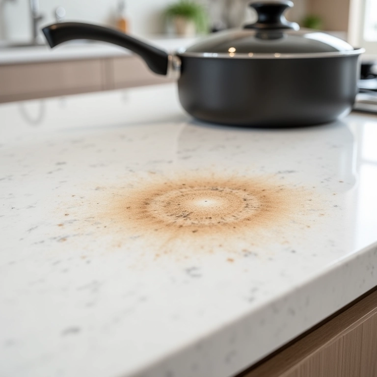 Marca de queimadura em bancada de Silestone.