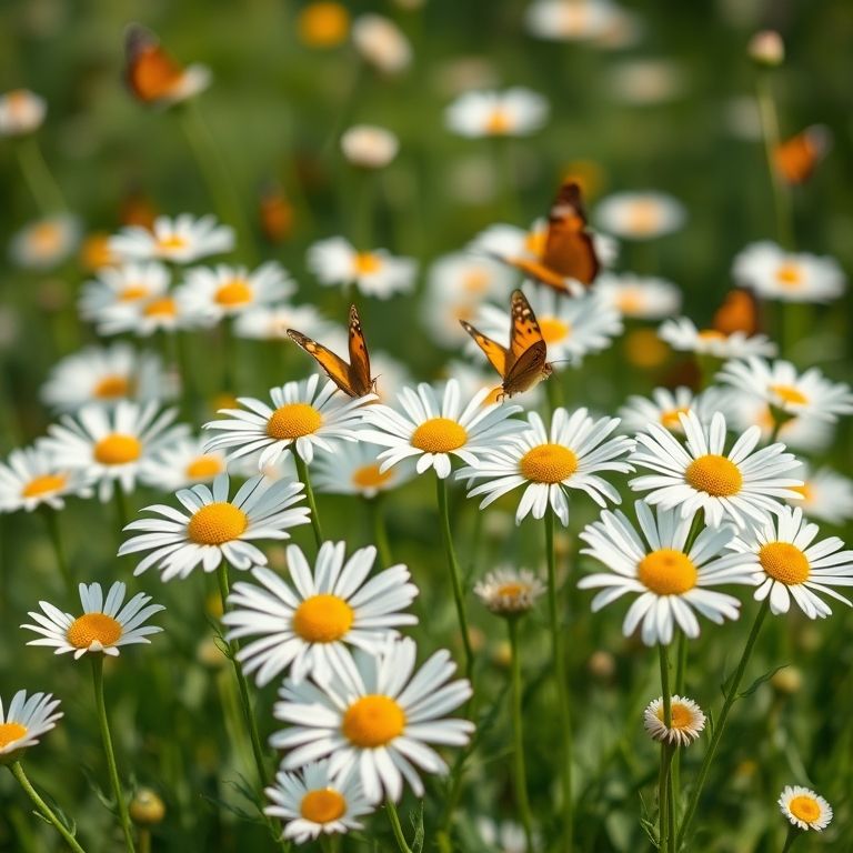 Margaridas encantadoras em um jardim de flores silvestres.