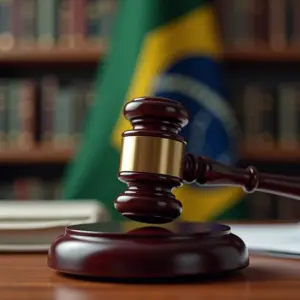 Trânsito em Julgado: Quando a Decisão se Torna Definitiva Martelo de juiz sobre a mesa em escritório de advocacia moderno, simbolizando decisão judicial definitiva.