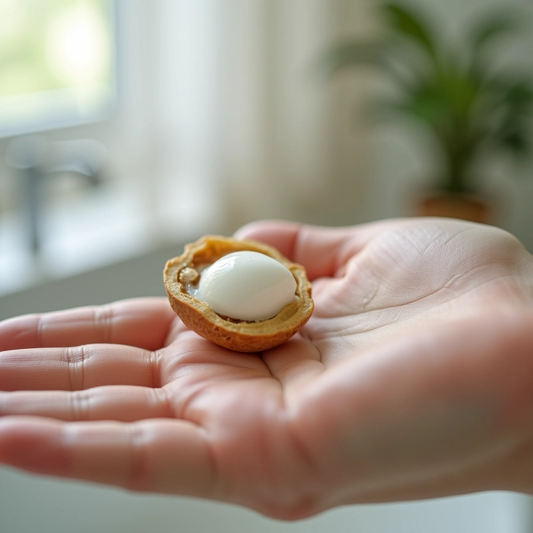 Máscara capilar comparada ao tamanho de uma noz.