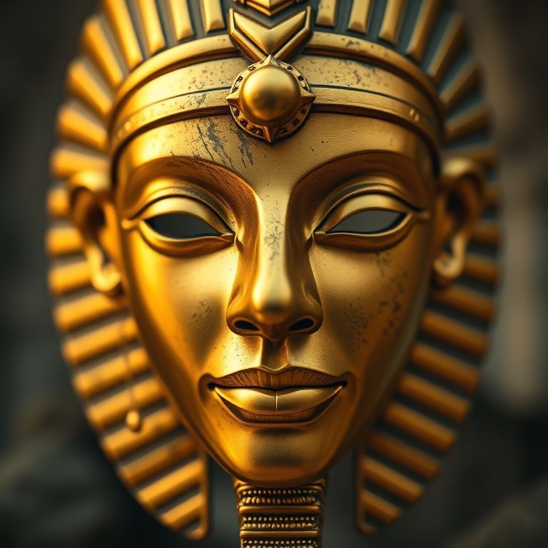Máscara de ouro de uma civilização antiga, mostrando a influência cultural do ouro.