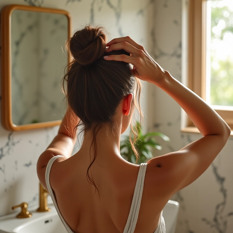 Máscara hidratante sendo aplicada no cabelo de uma mulher.