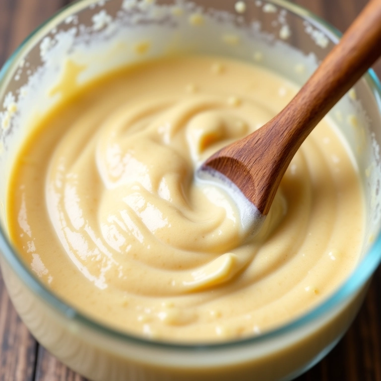 Massa de bolinho de chuva fofinha sendo preparada.