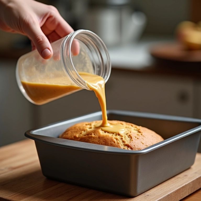 Massa de pão integral de liquidificador sendo despejada em uma forma.