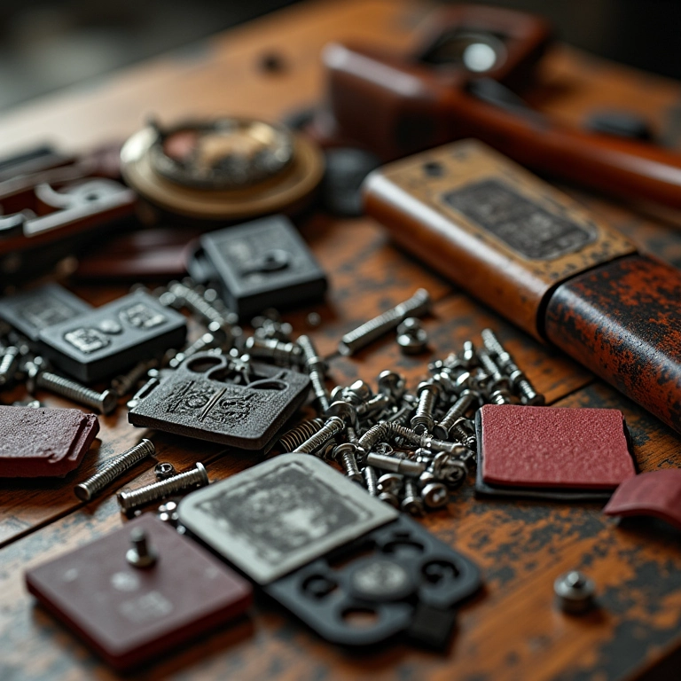 Materiais de reposição para reparo de instrumentos musicais.