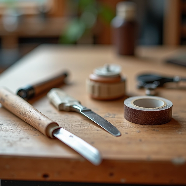 Materiais essenciais para enxertia em casa: faca, fita e selante.