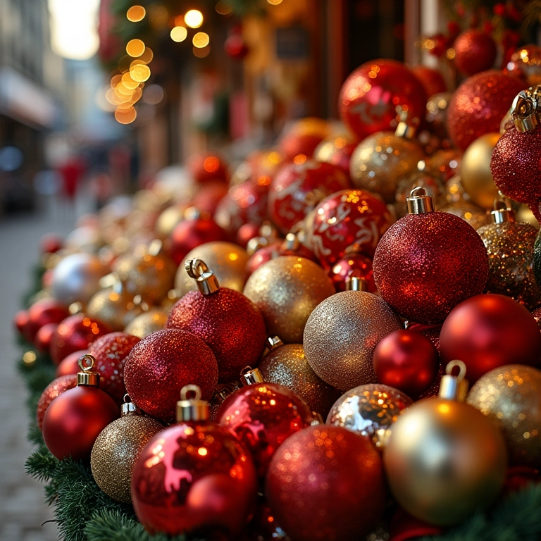 Materiais para decoração de Natal à venda em um mercado brasileiro.