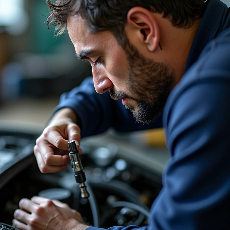 Mecânico experiente demonstrando a instalação correta de um sensor PS10.