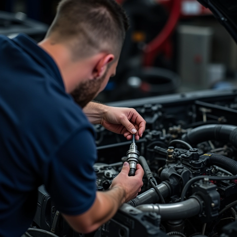 Mecânico instalando cabos de vela de silicone, demonstrando sua durabilidade e longa vida útil.