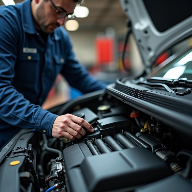 Mecânico realizando manutenção preventiva em um carro.