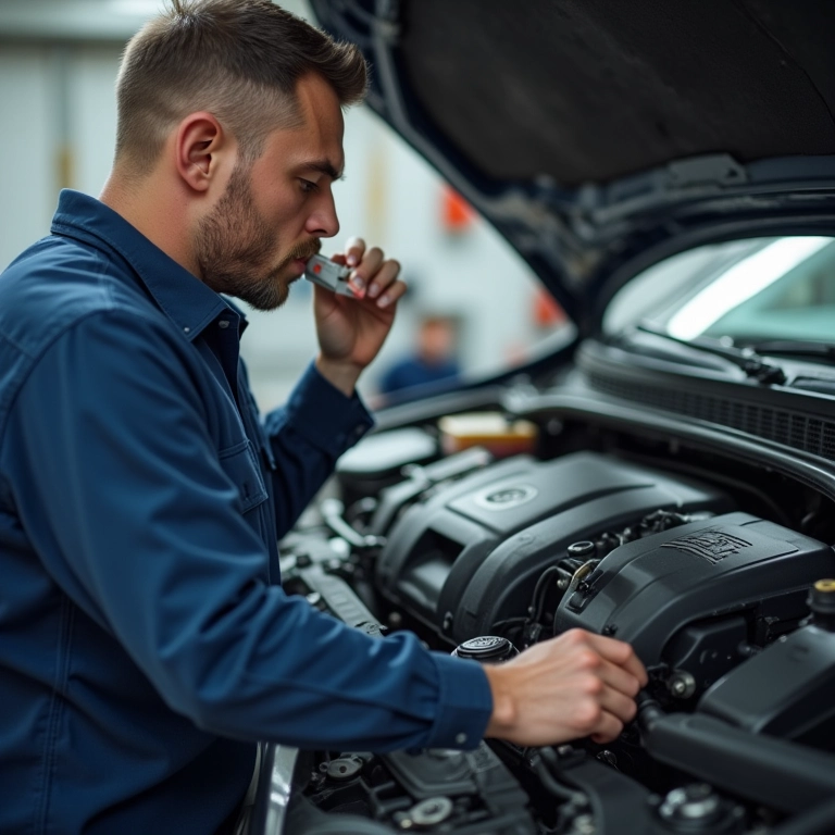 Mecânico removendo ar do sistema de arrefecimento do carro