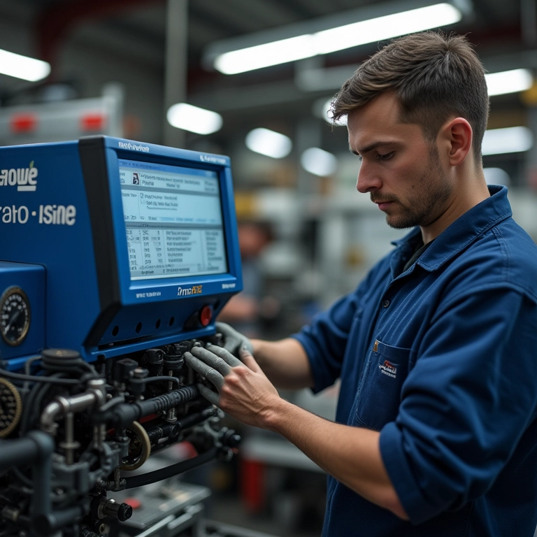 Mecânico usando testador de compressão Planatc.