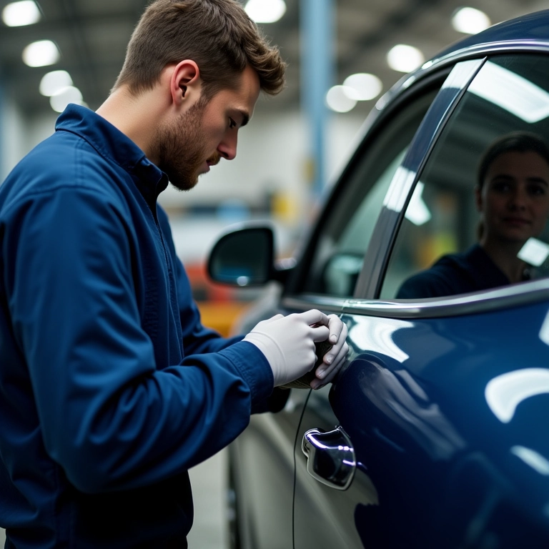 Mecânico verificando fluidos de carro elétrico.