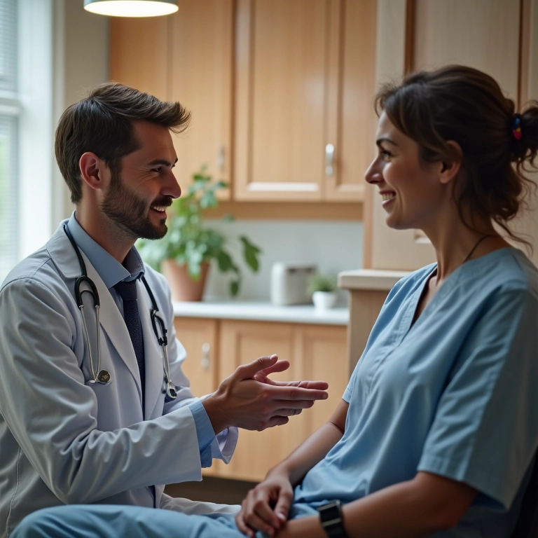 Médico consultando paciente sobre o uso da sauna, importância da avaliação médica.