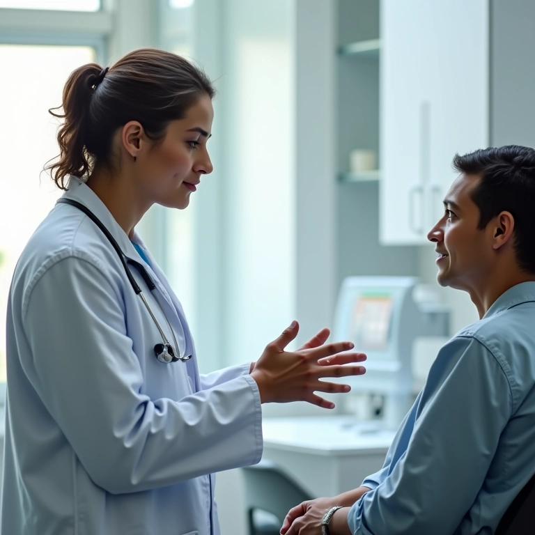 Médico explicando opções de tratamento para refluxo a paciente.