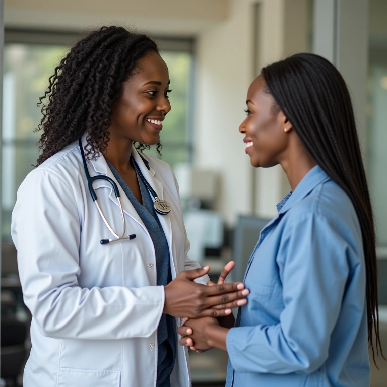 Médico tranquilizando paciente sobre segurança de testes genéticos.