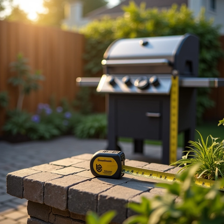 Medindo a área para uma churrasqueira pré-moldada no quintal.